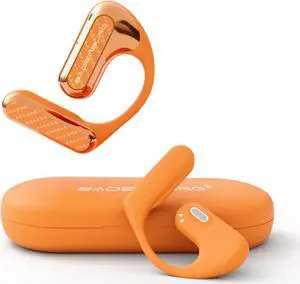 BADENBURG EarStereo 01 Open-Ear True Wireless Headphones, 15.4mm Bio-Fiber Drivers, Premium Sound Bluetooth Earbuds with Mic, 52H Playtime, Food-Grade Ergonomic Earhooks for Ultra Comfort(orange)