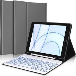 BORIYUAN Keyboard Case for iPad 9th/8th/7th Generation, 7 Colors Backlit Detachable Keyboard Slim Folio Smart Cover for iPad 10.2"/iPad Air 10.5"(3rd Gen)/iPad Pro 10.5" with Pencil Holder - Grey