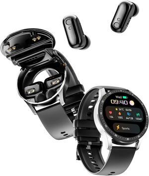 Smart Watch with Earbuds,2 in 1 Build-in TWS Wireless BT5.0 Earphone Fitness Sports Health Monitor Black