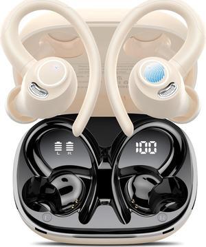 Wireless Earbuds Bluetooth 5.3 Headphones Sport, 2024 Wireless Earphones with Earhooks, HiFi Stereo Deep Bass with ENC Mic, 40H Dual LED Display, IPX7 Waterproof Ear Bud for Small Ear Running/Workout