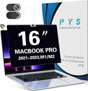 PYS Magnetic Privacy Screen Protector for MacBook Pro 16 Inch (2021-2023,M1,M2,M3,Pro,Max) + Camera Cover Slide 2 Pack - [Matte Anti-Glare] [Reduces Blue Light]
