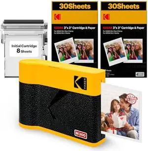 KODAK Mini 3 ERA 4PASS Portable Photo Printer (Yellow, Printer + Initial 8 Sheets + 60 Sheets)
