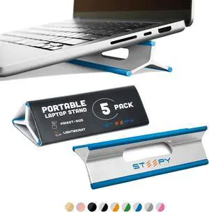 Steepy Low Profile Laptop Stand - 3 Heights Computer Stand - Plastic Laptop Riser - Lightweight Laptop Lift - Laptop Wedge - Laptop Tilt Stand - Laptop Prop - Laptop Angle Wedge (Blue, 5 Pack)