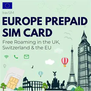 travSIM Europe SIM Card | 10GB Mobile Data at 4G/5G speeds | Free roaming in UK, Switzerland & 30+ EU countries | Plan on Europe SIM Card Prepaid with Data is valid for 30 days