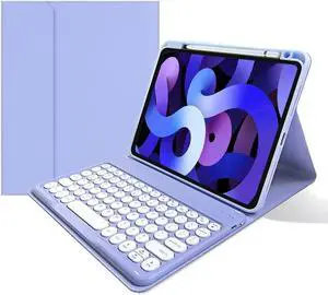 kaitesi Keyboard Case for iPad Mini 6th Generation 8.3" - iPad Mini 6 2021 Keyboard - Pencil Holder Charging - Wireless Detachable Keyboard Round Keys - Smart Folio Tablet Cover (Purple)