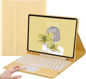 AnMengXinLing Keyboard Case for iPad 10th Generation Case 10.9 Inch 2022 -Touchpad Detachable Keyboard with Pencil Holder -Slim Leather Folio Smart Cover for iPad 10 2022 (Yellow)