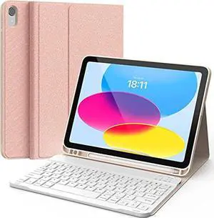 CHESONA Keyboard Case for iPad 10th Generation 10.9-inch 2022, Detachable Bluetooth Keyboard, Stand Folio Keyboard Cover with Pencil Holder, Rechargeable Keyboard for iPad 10th Gen 2022 (Pink)