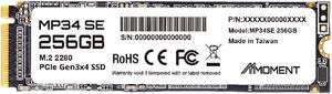 MMOMENT SSD MP34 SE 256GB PCIe Gen3 NVMe M.2 2280 Internal Solid State Drive, Read Speed Up to 2100MB/s