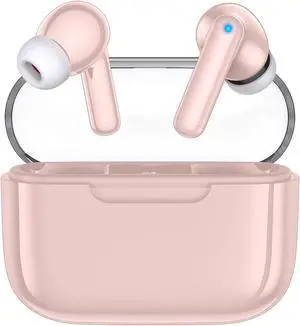 kurdene Wireless Ear Buds, Earbuds Bluetooth 5.3 Headphones, HiFi Stereo Sound Waterproof in-Ear Earphones with Noise Cancelling Mic for iPhone/Samsung/Android Sports Workout-Pink
