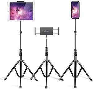 elitehood Aluminum iPad Stand Floor, Tripod Holder - 65'' Adjustable iPad Pro 12.9 Stand, iPad Holder Stand for iPad Pro 12.9, 11 inch, iPad Air, Mini 2 3 4 and 4.7-13" Tablets and Phones- Black