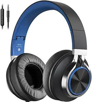 COOSII AC01 Over-Ear Headphones Wired, Noise Isolating Corded Stereo Headsets with Microphone Volume Control for Adults Teens 3.5mm for Chromebooks, Laptop, Computer, Tablets, Travel (Black Blue)