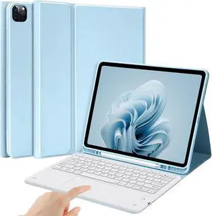 BQSS Keyboard Case for iPad Air 13 inch(M2) 2024 Case with Keyboard for iPad Pro 12.9 inch 6th Gen 2022/5th Gen Keyboard Cover Detachable Backlit Wireless Keyboard Case Pencil Holder (Light Blue)