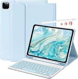 aMZCaSE for iPad Air 11 inch M2(2024) Pro 11 inch Case with Keyboard,Detachable Wireless Keyboard & Pencil Holder for iPad Air 4/5th iPad Pro 11 inch 4th/3rd/2nd/1st Gen Case Keyboard,Light Blue