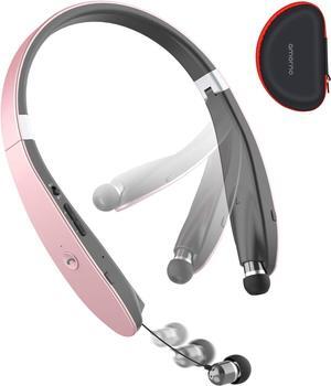 AMORNO Foldable Bluetooth Headphones Wireless Neckband Headset with Retractable Earbuds, Sports Sweatproof Noise Cancelling Stereo Earphones with Mic ...