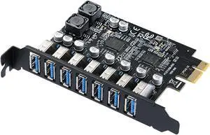 MZHOU 7 Port PCI Express Expansion Card, USB 3.0 7 Port Front Expansion Card, PCIE USB Hub Controller Adapter for Connect 7 Devices Expanded, Supports Windows 11/10/8/7 / Vista/XP (32/64-bit)