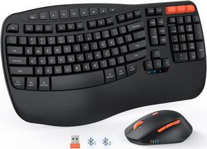 MEETION Wave Ergonomic Keyboard and Mouse Wireless, USB/Bluetooth Wave Ergo Keyboard with Wrist Rest, 4 DPI Adjustable Swing Wheel Silent Wireless Mouse Rechargeable for Windows/Mac/Android Director-D