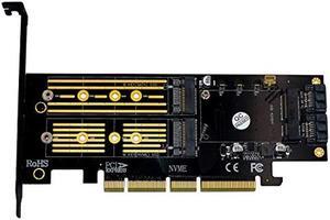 Dual M.2 SSD NVME (m Key) or SATA (b Key) to PCI-e 3.0 x 4 Host Controller Expansion Card with Low Profile Bracket and Heatsink for Desktop
