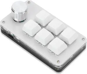Dioche USB Mini 6Key Keypad Mechanical Gaming Keyboard Portable One Handed Mechanical Keyboard Shortcut Programmable Keyboard with Knob for PC Gamer(Black White)