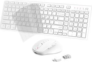 Wireless Keyboard Mouse Combo, USB Type C Rechargeable Slim Silent White Keyboard Mouse, Compact Full-Size Keyboard with Number Pad for Windows and macOS, PC/Computer/Laptop (Keyboard Cover Included)