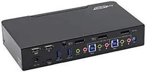 gofanco Prophecy 2-Port DisplayPort 1.2 USB KVM Switch - 4K @60Hz 4:4:4, 21.6Gbps, HDCP 1.3, USB Keyboard/Mouse, USB 3.0 Hub, MIC in, Stereo Out, Hotkeys, TAA Compliant (PRO-KVMDP-2Pv2)