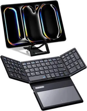 ZenRich Foldable Bluetooth Keyboard with [Stand Holder][Large Touchpad] [Numeric Keypad], Travel Pocket-Sized Keyboard for iPad Windows iOS Android Mac Laptop Tablet Smartphone, Black