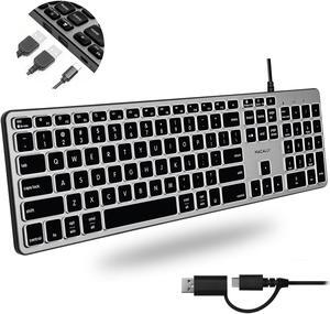 Macally Wired Keyboard for Mac with USB Hub (2X USB-A / 1x USB-C) - Compatible Backlit Apple Keyboard with Dual Interface - Auto OS Detection for Mac, MacBook Pro/Air, iMac, PC, Android, iPad, iOS