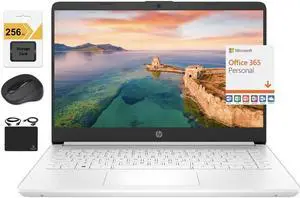 HP Newest 14" HD Ultral Light Thin Laptop, Quad-Core Intel Celeron Processor, 16GB RAM, 320GB (64GB eMMC+ 256GB SD), Wi-Fi, Upto 11 Hours, Windows 11 S + 1 Year Office 365+HubxcelAccessory, White