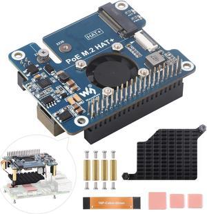 Waveshare NVME PCIe to M.2 Adapter with PoE Function for RPI, Compatible with Raspberry Pi 5, Supports NVMe Protocol M.2 Solid State Drive 2230/2242, Supports 802.3af/at, with Cooling Fan