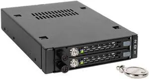 ICY DOCK Rugged Full Metal 2 x 2.5 SATA/SAS HDD & SSD Mobile Rack for External 3.5" Drive Bay with Key Lock & Thumb Screw Design | ToughArmor MB492SKL-B