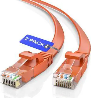 Cat6 Ethernet Cable 100ft, 2-Pack Orange - Flat High-Speed Network Cables for Gaming, Streaming, Router, Modem, PC, PS5, Xbox - Durable & Space-Saving Design
