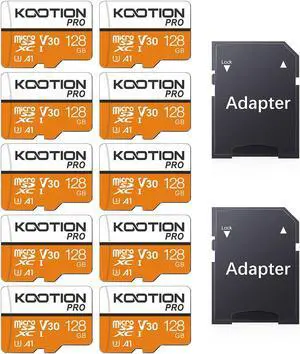 KOOTION 128GB 10-Pack Micro SD Card with Adapter, High-Speed TF Flash Memory Card U3, A1, V30, 4K UHD, microSDXC Memory Card