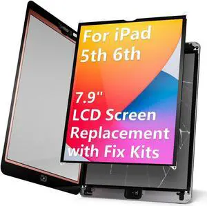 LHM for iPad 5th (2017)/ 6th (2018) Gen 9.7" LCD Screen Replacement Display Assembly LED Backlit LCD Panel (Model: A1822 A1823 A1474 A1475 A1476 A1893 A1954) with Repair Kits (Not Touch Glass)