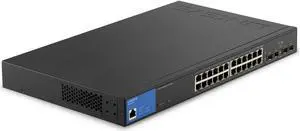 Linksys 24 Port Gigabit Managed Network Switch with 4 x 1Gb Uplink SFP Slots - PoE / PoE+ Ports, QoS, Static Routing, VLAN, IGMP Features - Metal Housing, Desktop or Wall Mount - LGS328PC