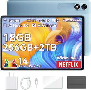 Blackview Tablet 2025, 11 inch Android Tablet with 18GB+256GB Storage(Expand to 2TB), Tab 9 WiFI Android 14 Tablets with 2.4K FHD Display, Widevine L1, 8200mAh, 5G WiFi, 13MP+8MP/Face ID/PC Mode, Blue