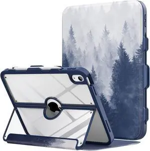 MoKo Case for iPad 10th Generation with Pencil Holder, iPad Case 10th Generation 2022 10.9 inch, Built-in Screen Protector Clear Back, Multi Angle Viewing Stand, Auto Wake/Sleep, Gray Forest