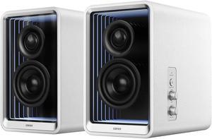 Edifier QR65 Desktop Active Monitor with 2.75" Long-Throw Aluminum Diaphragm mid-Low Drivers, Hi-Res Audio, Brilliant Light Effects, GaN Fast Charger, and 70W Output Power Bluetooth Speakers- White