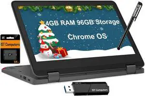 Lenovo Chromebook 300e Yoga 11.6" 2-in-1 Touchscreen (8-Core Kompanio 520, 4GB RAM, 96GB Storage), Ruggedized & Water Resistant, Convertible Students & Education Laptop, IST Pen, Webcam, Chrome OS