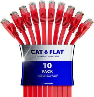 Cat6 Ethernet Cable 100ft, 10-Pack Red - Flat High-Speed Network Cables for Gaming, Streaming, Router, Modem, PC, PS5, Xbox - Durable & Space-Saving Design