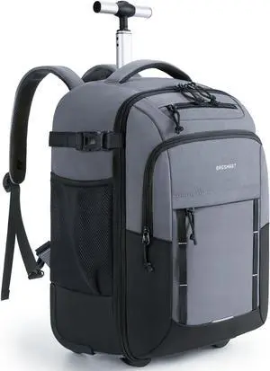 BAGSMART Rolling Backpack, 17 Inch Travel Laptop Wheeled Backpack, 40L Large Carry on Business Luggage with Wheels for Adults Men Women, Water Resistant Overnight Work College Trolley Suitcase, Grey