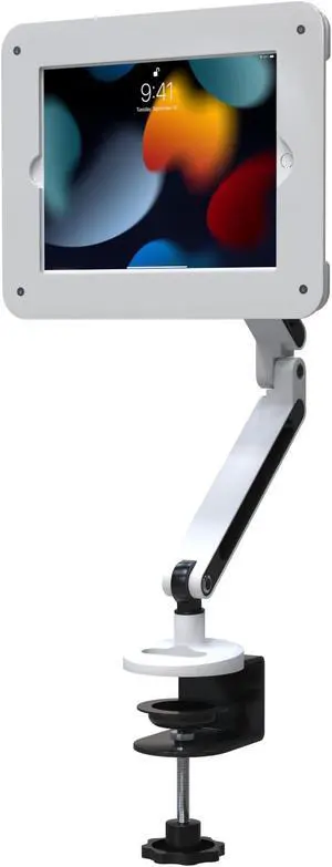 CTA Digital Security Enclosure & Arm Articulating Sleek Desk Mount Arm with Security Enclosure for iPad 10.2" (7th/8th/9th Gen) - iPad Air 3 - iPad Pro 10.5" - White (PAD-ADMAEW)