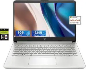 HP 14 Ultralight Laptop for Student and Business, Intel Core N4120 (4-Core), 8GB RAM, 192GB Storage (128GB eMMC+64GB Micro SD), 1 Year Office 365, Win 11 S, HDMI, WiFi, USB-A&C, MASDROW Accessories