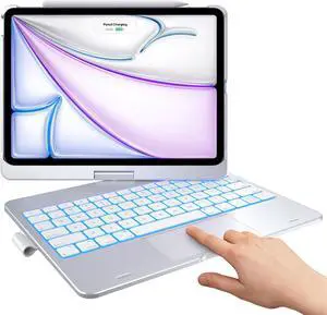typecase Touch Keyboard Case for iPad Air 11-inch (2024 M2) & iPad Pro 11(4th/3rd/2nd/1st Gen):Multi-Touch Trackpad,11 Colors Backlight,360degRotatable,Thin & Light for iPad Air 5th & 4th Gen,Silver