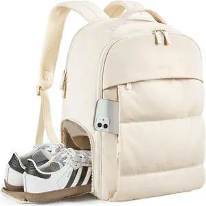 BAGSMART Carry on Backpack with Shoe Compartment, 30L Travel Backpack Airline Approved, Lightweight Gym Backpack for Women, Water Resistant Travel Bag Fits 15.6 Inch Laptop, Beige