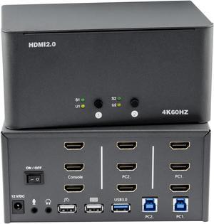 KVM Switch 3 Monitors 2 Computers, HDMI 4K@60Hz KVM Switch with USB3.0, 2 Computers Share One Set of Keyboard, Mouse and Monitors, Supports Windows/Mac/Linux (KVM Switch 3 Monitors 2 Computers)