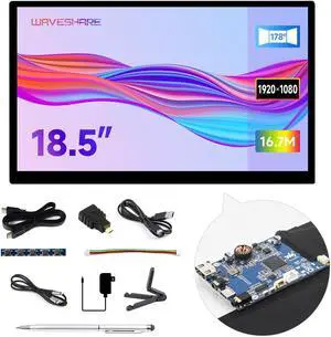 waveshare 18.5inch Capacitive Touch Display, Compatible with Raspberry Pi 5/4b/3b/Zero/Zero W/Zero 2W/Pico/Pico W/Pico WH, 1920x1080 Full HD, Brightness Adjustable, Supports Windows