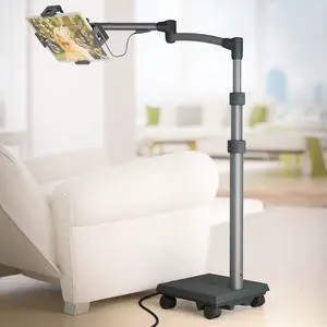 LEVO G2 Commercial Sturdy Egonomic Tablet Rolling Cart Stand with 60 Watt USB-C Charging Port for Most iPad Pro, Surface Pro, , Samsung, Kindle Touchscreens and More.