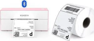 MUNBYN Bluetooth Thermal Label Printer, 4x6 Shipping Label Printer+Thermal Direct Shipping Label (Pack of 500 4x6 Per Roll Labels)