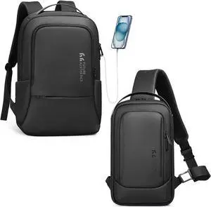 hk Mens Travel Backpack & Sling Bag Bundle- Black Business Backpack for 15.6 Inch Laptop Waterproof Work Backpacks, 9.7 Inch iPad Crossbody Shoulder Bag