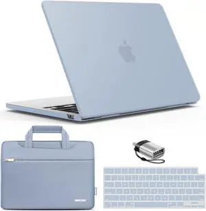IBENZER Compatible with 2024 2023 2022 MacBook Air 13 inch case M3 A3113 M2 A2681, Hard Shell Case & Sleeve & Keyboard Cover & Type-C Adapter for Mac Air 13.6 with Touch ID, Sierra Blue, KK-SIBL+3