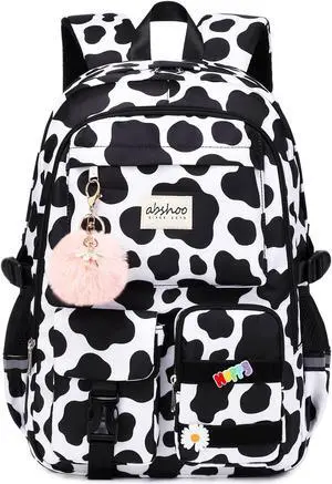 abshoo Big Student Laptop Backpack For College Women Middle High School Teen Girls Bookbag Travel Daypack (Cow Print Black)